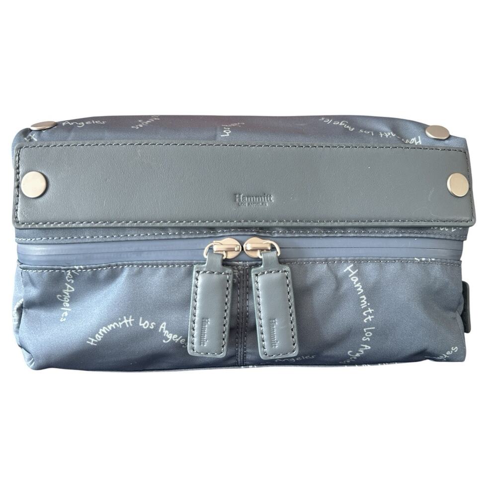 Hammitt Logo Dopp Kit Travel Toiletry Case Organizer Gray Blue Nylon Leather Zip - Picture 7 of 12